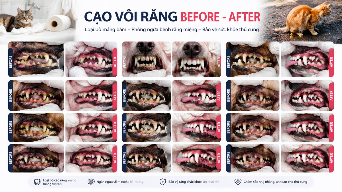 Hình ảnh Trước & Sau khi cạo vôi răng cho chó tại ELISA PET