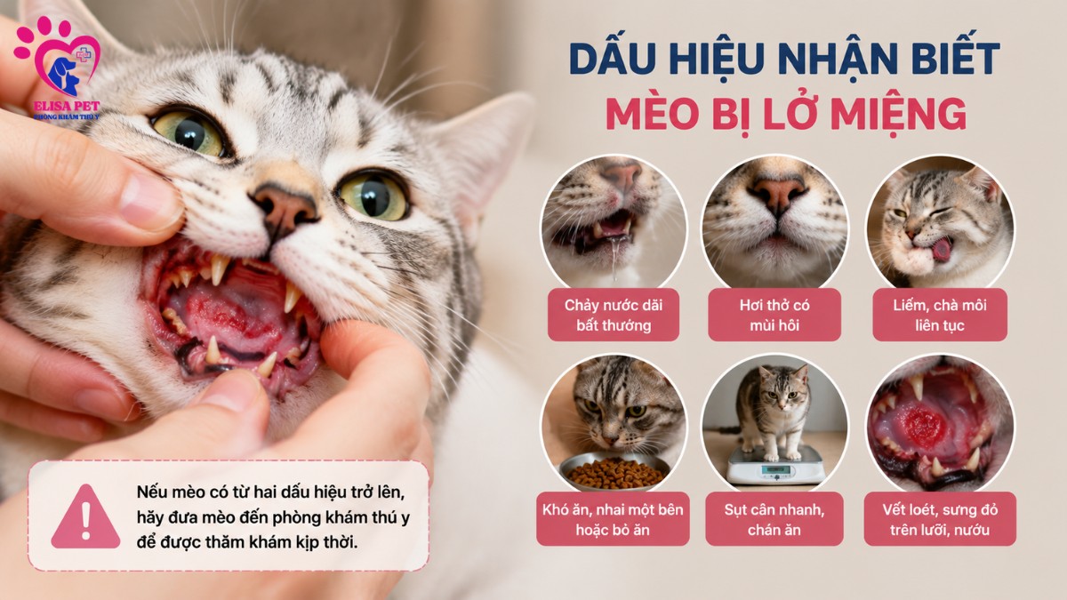 dấu hiệu mèo bị lở miệng chảy nước dãi hôi miệng