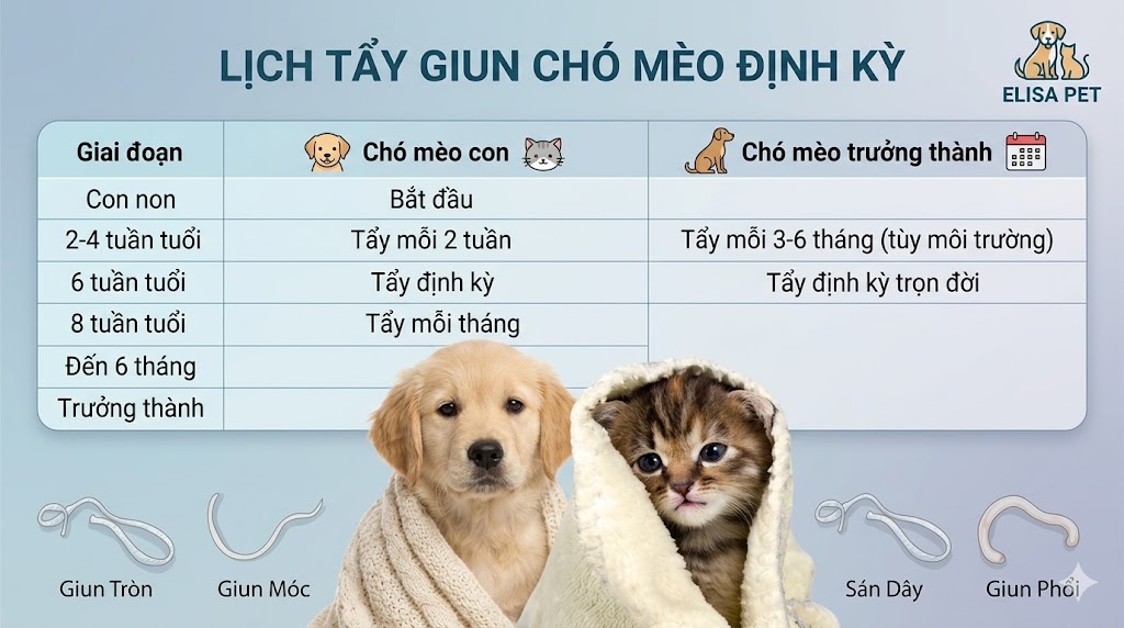 Lịch tẩy giun cho chó mèo