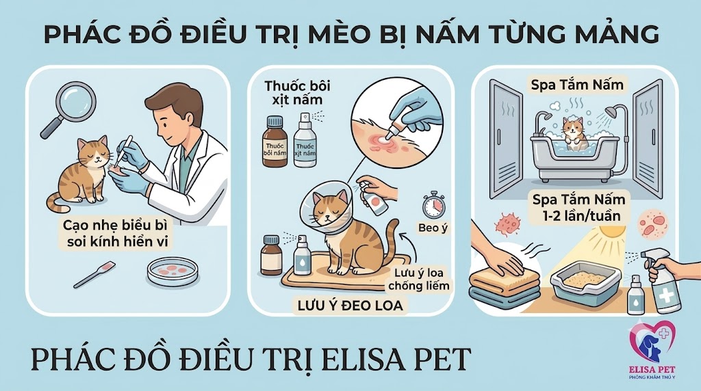 Phác đồ điều trị mèo rụng lông từng mảng tại ELISA PET