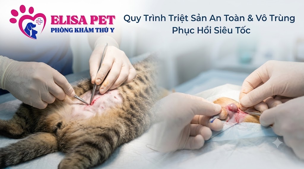 Ảnh thực tế mèo hoặc chó khỏe mạnh, đáng yêu đang được bác sĩ/kỹ thuật viên thăm khám nhẹ nhàng